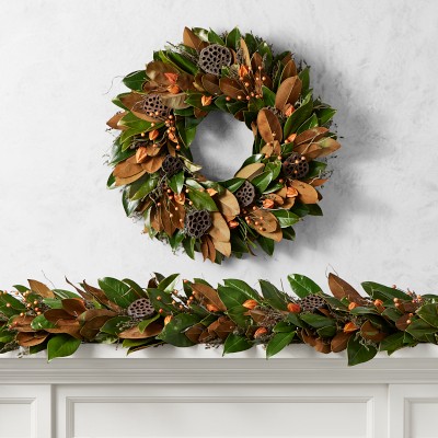 Magnolia Lantern Door Wreath | Williams Sonoma