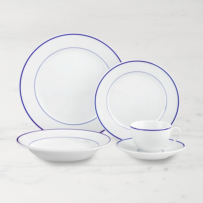 Apilco Tradition Blue-Banded Porcelain Dinnerware Set - 5 Piece with Soup Bowl