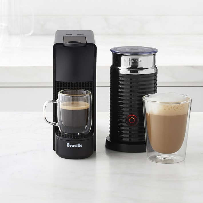 Breville Nespresso Essenza Mini Coffee Maker with Aeroccino 3 Milk Frother Piano Black