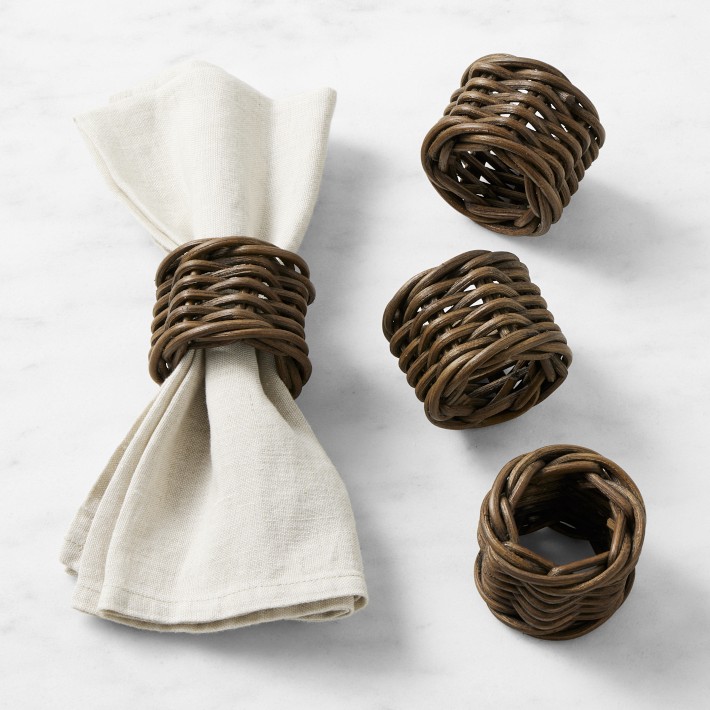Williams Sonoma Dark Woven Napkin Rings Set of 4 Dark Brown