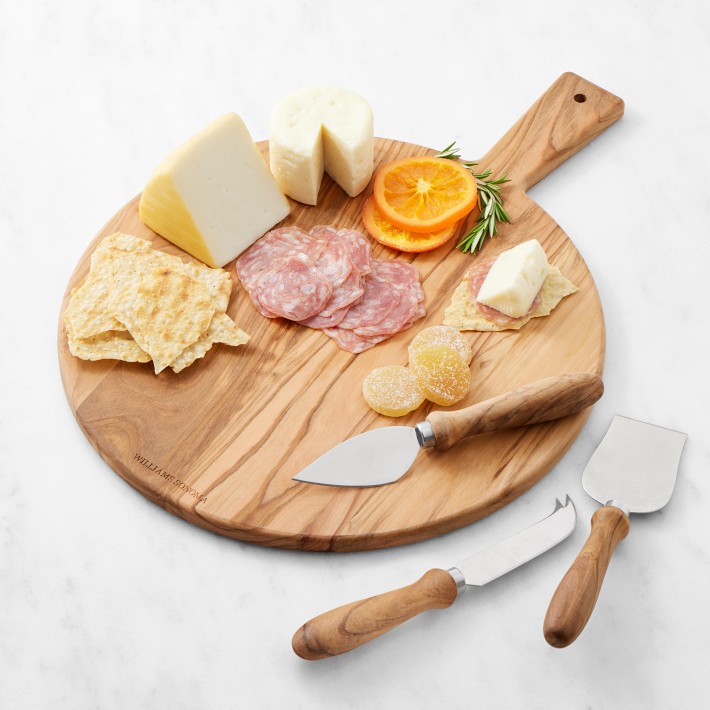 Olivewood Round Cheese Board with Cheese Knives, Small