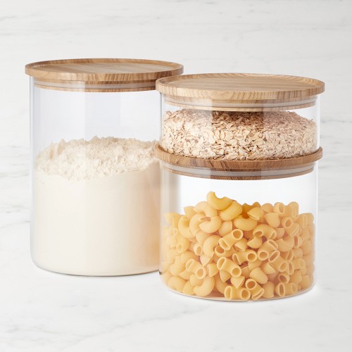 Hold Everything Stackable Glass Canister, Ashwood, Set of 3