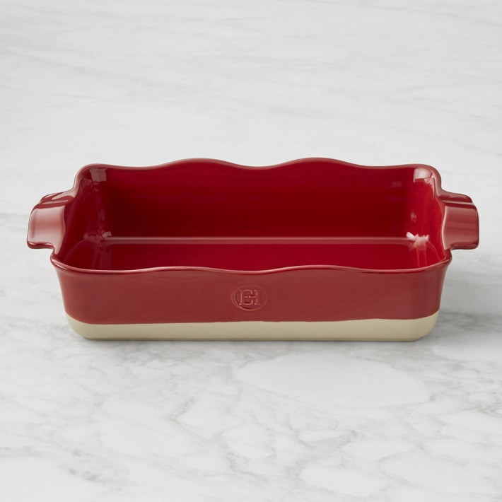 Emile Henry French Ceramic Ruffled Rectangular Baker, Burgundy