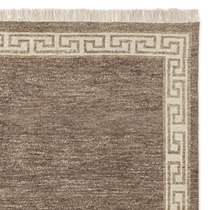 Greek Key Border Hand Knotted Rug Swatch, 18X18", Hickory