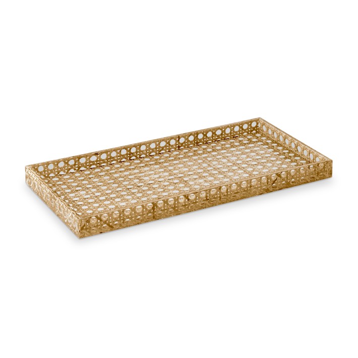 Rattan and Acrylic Vanity Tray, Rectangular, 13" X 6.5"