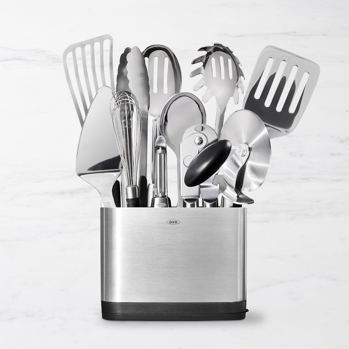 William Sonoma OXO Stainless-Steel Utensils with Utensil Holder, Set of 15