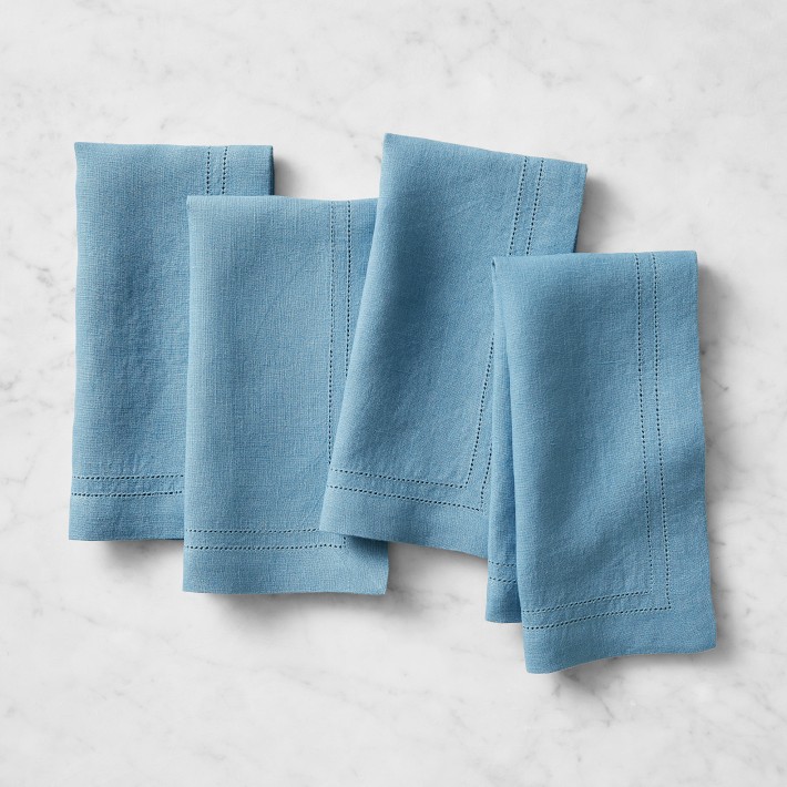 Linen Double Hemstitch Napkins | Harbor Blue