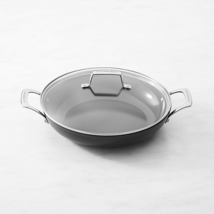 Le Creuset Ceramic Nonstick Shallow Braiser with Glass Lid, 4-Qt.