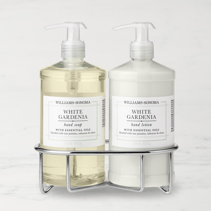 Williams Sonoma White Gardenia Hand Soap & Lotion 3-Piece Kitchen Set, Classic, Stainless-Steel