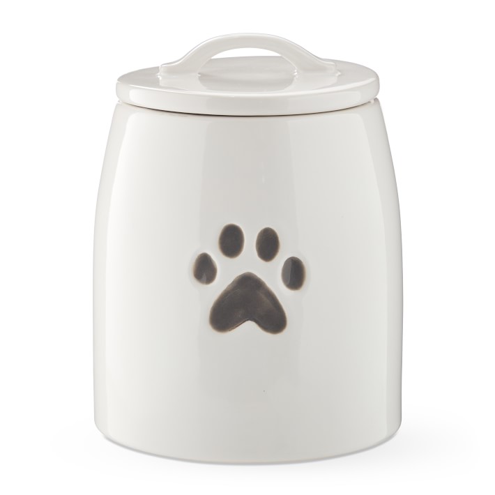 Pet Treat Jar Canister, White and Grey