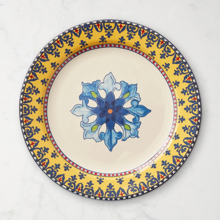 Sicily Ceramic Dinner Plates, Yellow Rim - Set of 4