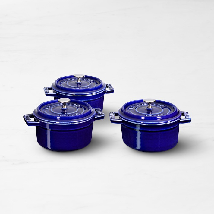 Staub Enameled Cast Iron Mini Round Cocotte Set, 1/4-Qt., Sapphire Blue