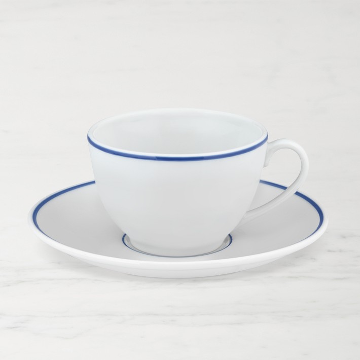 Apilco Tradition Porcelain Blue-Banded Cups & Saucers, Set of 4