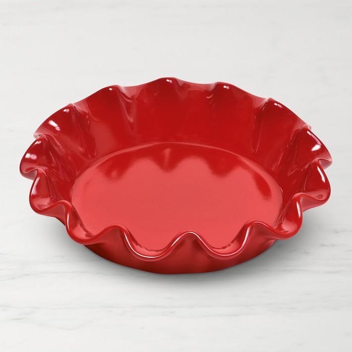 Emile Henry French Ceramic Deep Ruffled Pie Dish, Burgundy