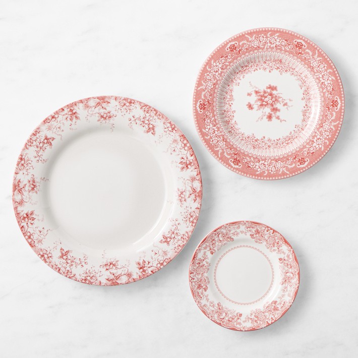 English Floral 12-Piece Dinnerware Set, Pink