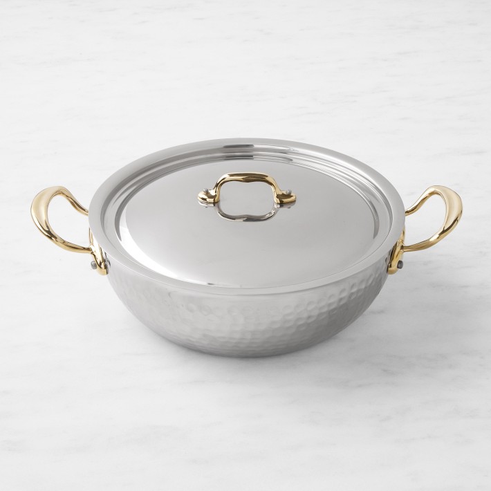 Mauviel M'Elite B Hammered Stainless-Steel Wok, 5-Qt.