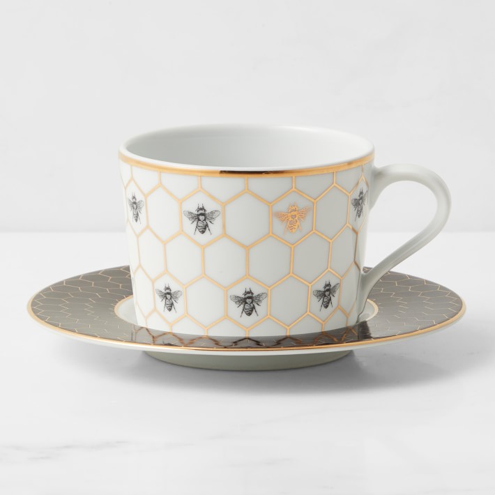 Golden Quilt 4 Cups & Saucers newest TableTops Unlimited