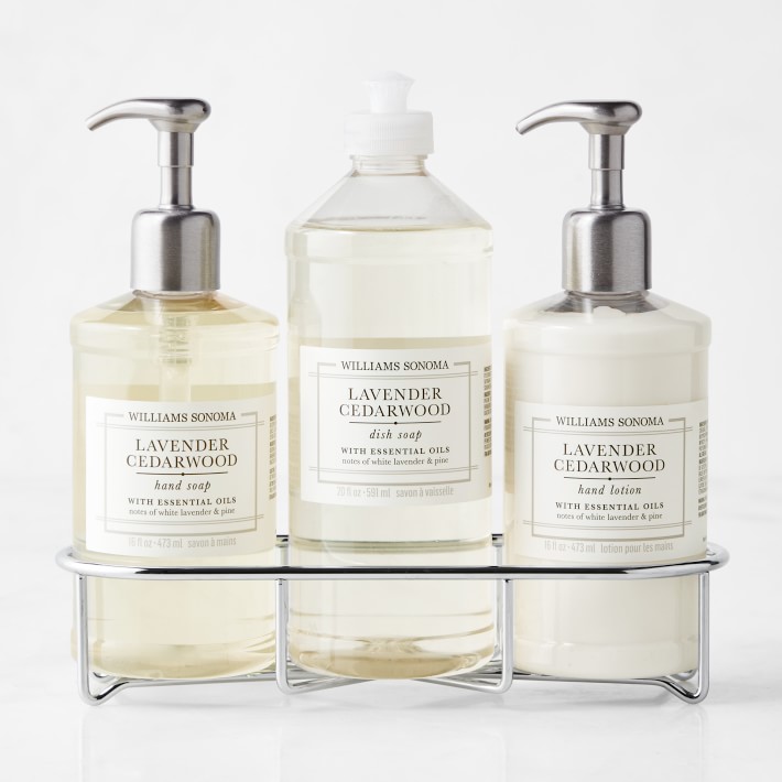 Williams Sonoma Lavender Cedarwood Hand Soap & Lotion 4-Piece Kitchen Essentials Set, Deluxe, Matte White