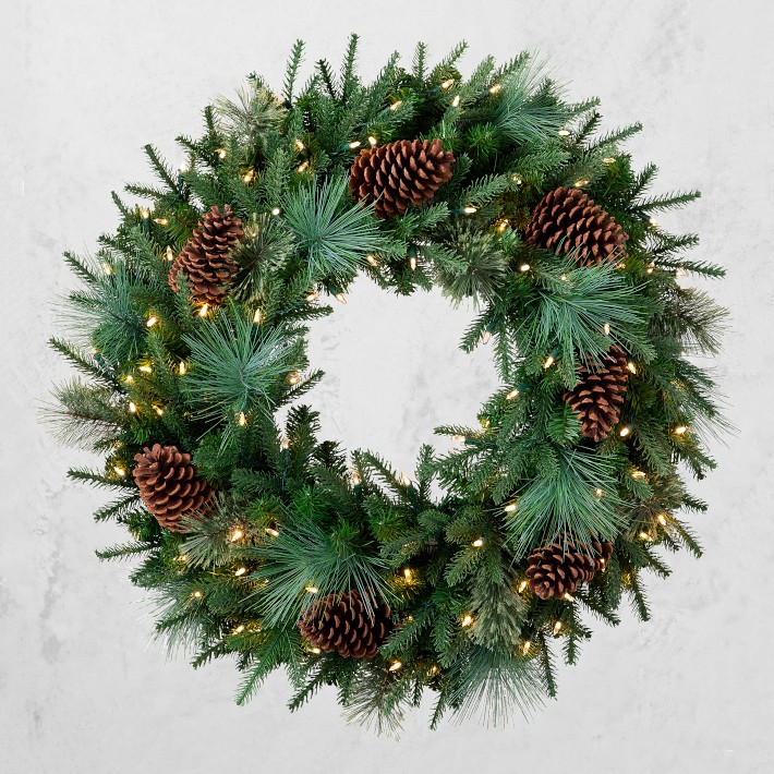 Balsam Hill Mixed Evergreen Pre-Lit Faux Wreath &amp; Garland