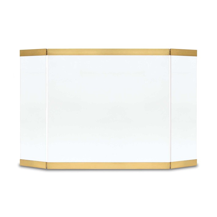 Modern Glass Three Panel Fireplace Screen, Brass