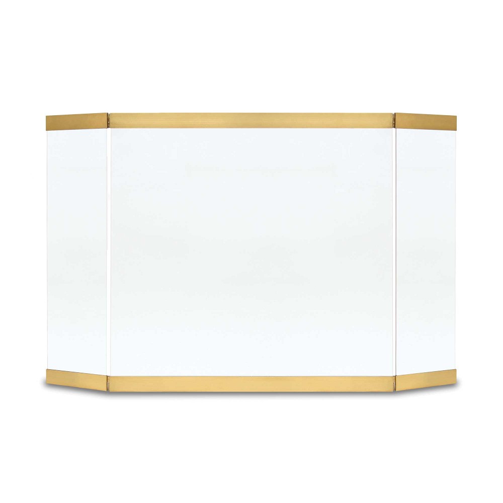 Modern Glass Three Panel Fireplace Screen, Brass