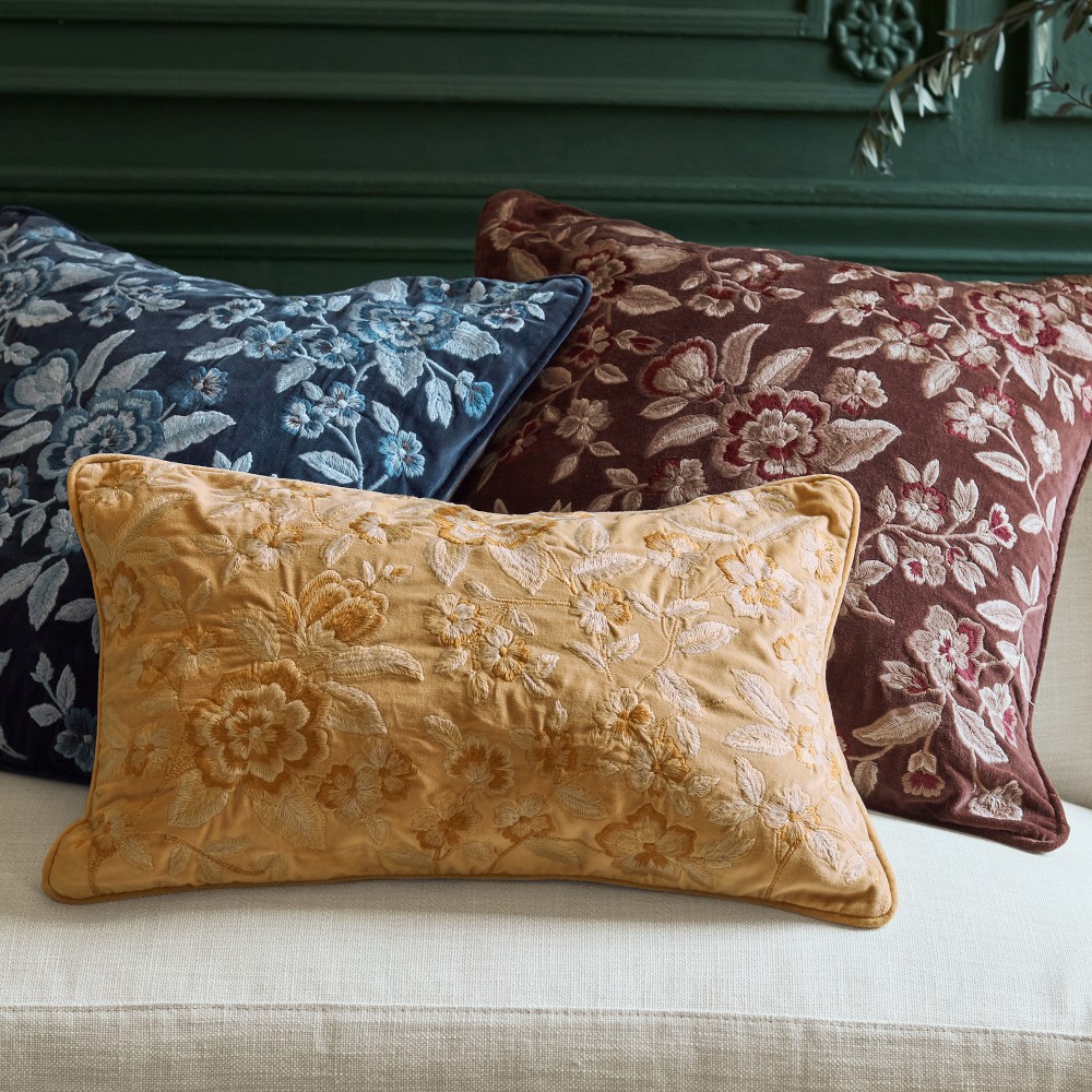 Floral Velvet Embroidered Pillow Cover