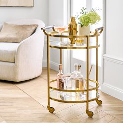 Truman Round Bar Cart, Antique Brass (20&quot;)