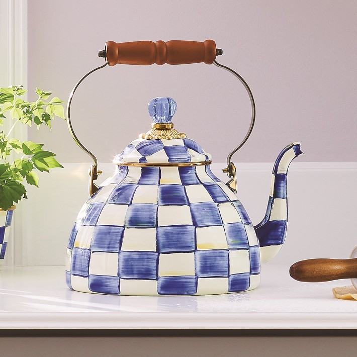 Mackenzie hot Childs Royal Check Enamel Tea Kettle