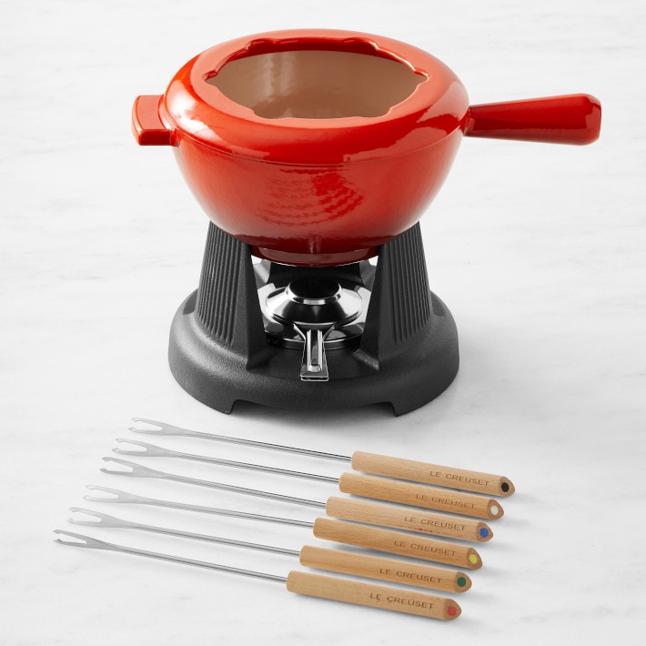 Le Creuset Vintage Fondue Set outlet Red w Fork