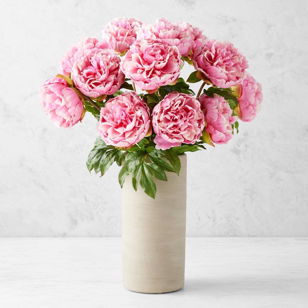 Jeff Leatham Real Touch Faux Pink Peony Stems, Set of 12