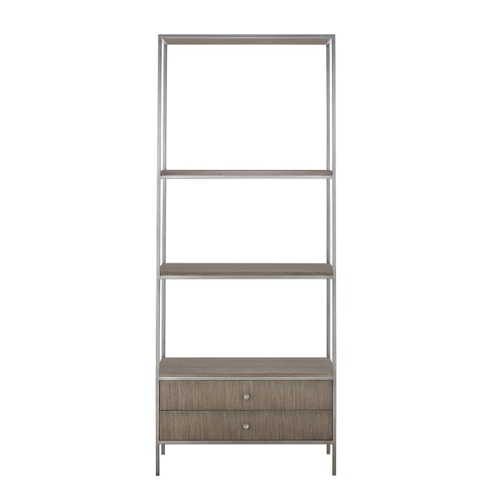 Emery Tower, Wood, Natural Oak, Polished Nickel