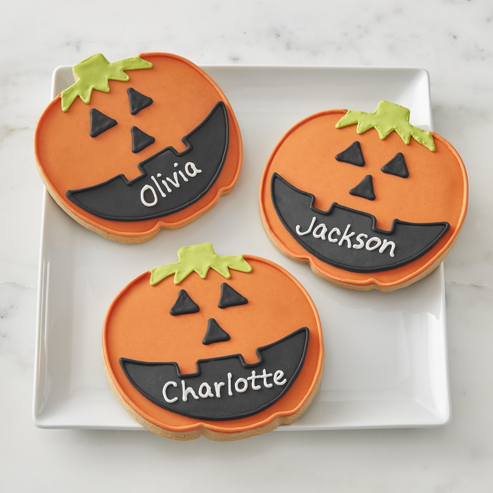 Giant Personalized Halloween Pumpkin Cookies, Set of 3, Immediate Delivery