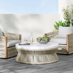 Pasadena Outdoor Fiberstone and Rope Round Coffee Table (44&quot;)