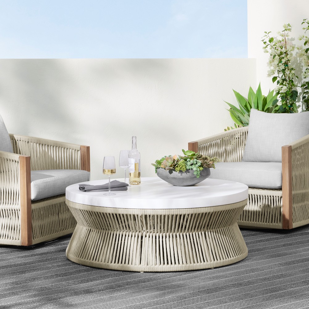 Pasadena Outdoor Fiberstone and Rope Round Coffee Table (44&quot;)