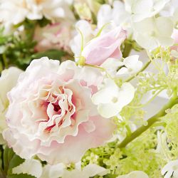 Famille Rose Faux Floral Arrangement in Glass Vase