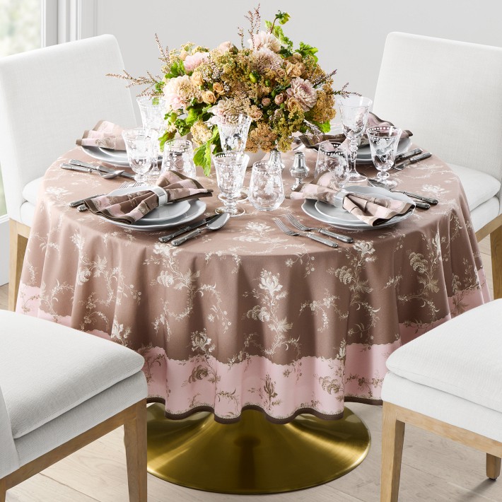 Delicate Floral Round Tablecloth, Pink