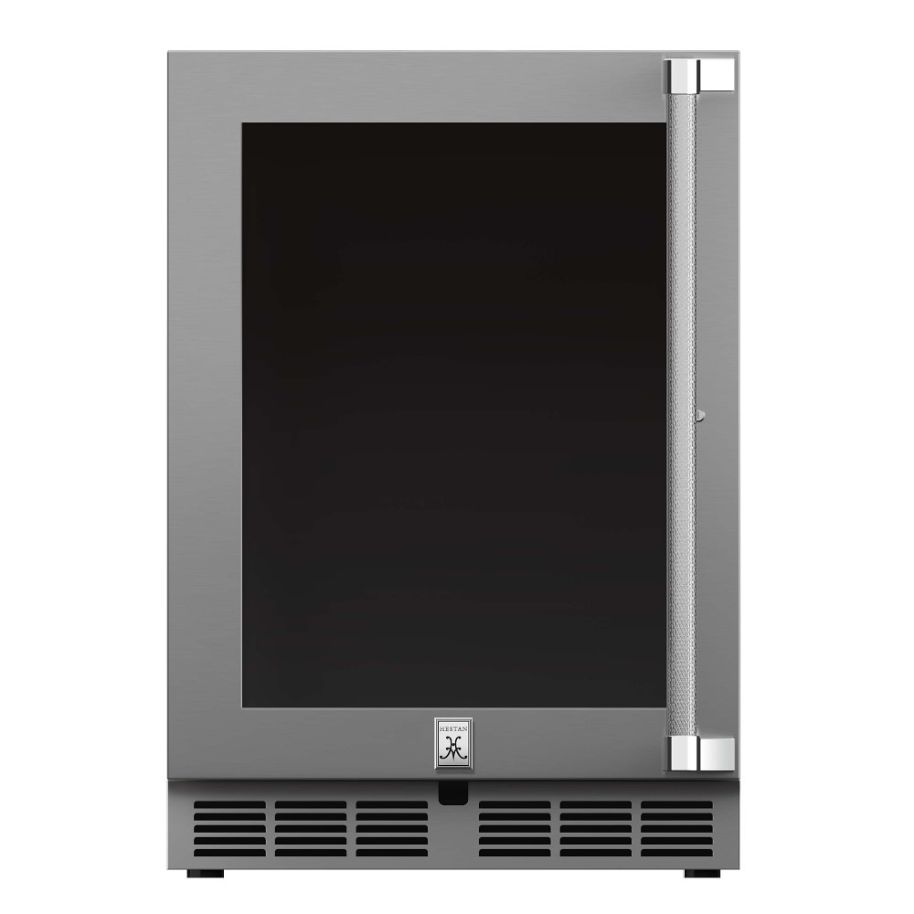 Hestan 24" Built In Outdoor Refrigerator, Glass Door, Left, Lock, Steeletto