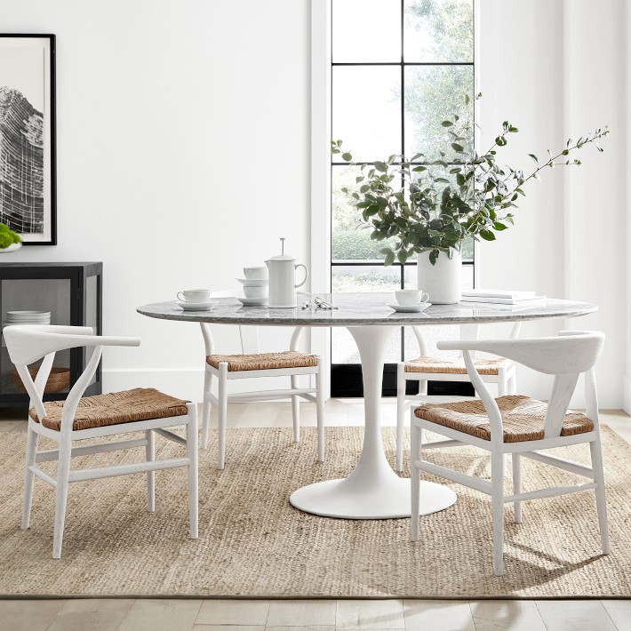 Tulip Oval Pedestal Dining Table 70" - Carrara Marble