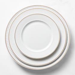 Pillivuyt Plisse Gold Porcelain Dinner Plates, Set of 4