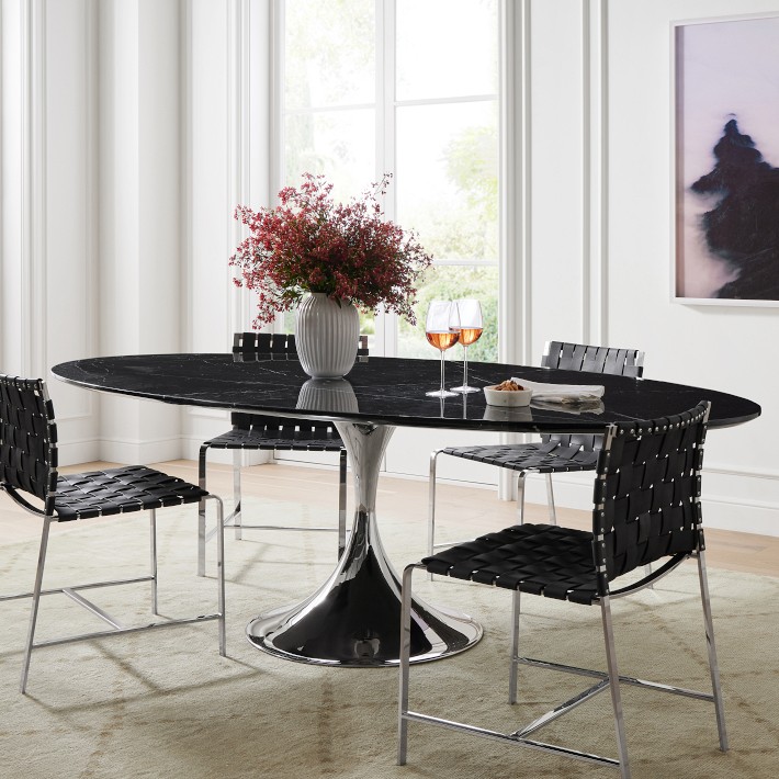 Tulip Oval Pedestal Dining Table 70" - Carrara Marble