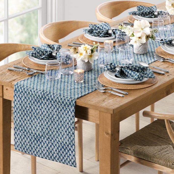 Harvest Block Print Table Runner 16"x108", Navy