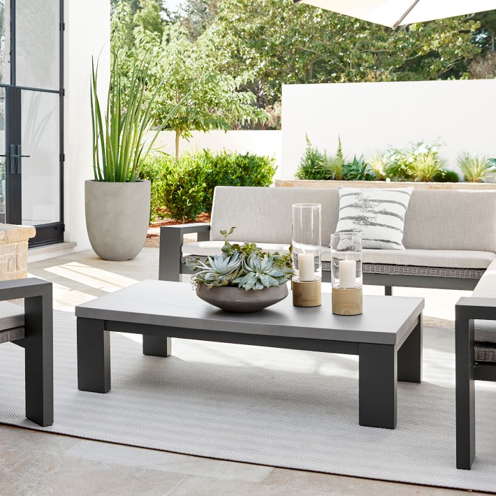 Larnaca Outdoor Slate Grey Metal Fiberstone Coffee Table (60&quot;)