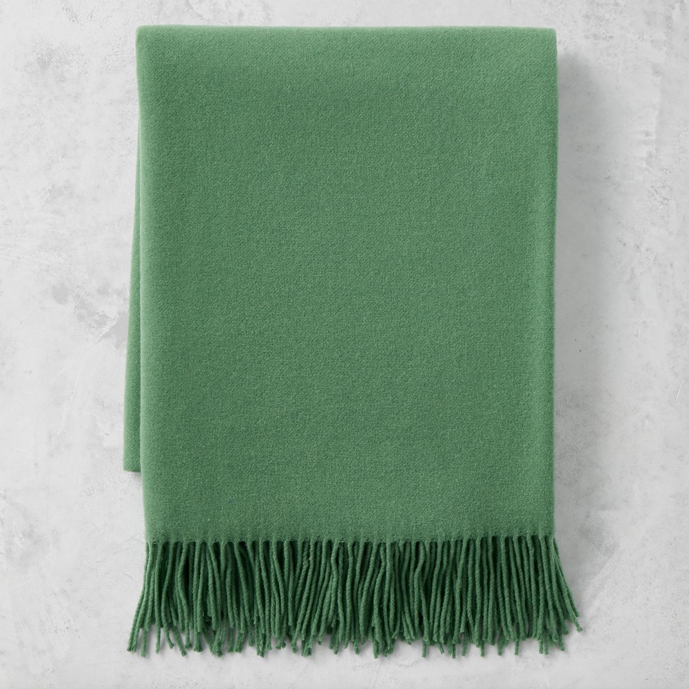 European Solid Cashmere Throw, 51" X 65", Evergreen