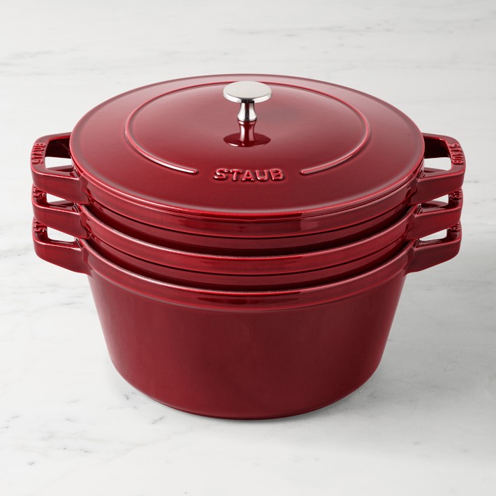 Staub Enameled Cast Iron Stackable 4-Piece Cookware Set, Cranberry