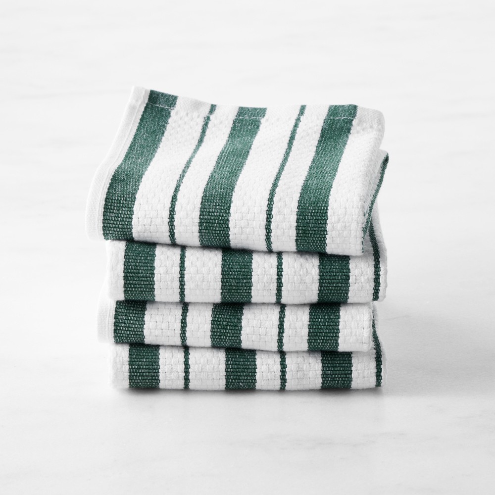 Williams Sonoma Classic Stripe Dishcloths, Set of 4, Dark Green