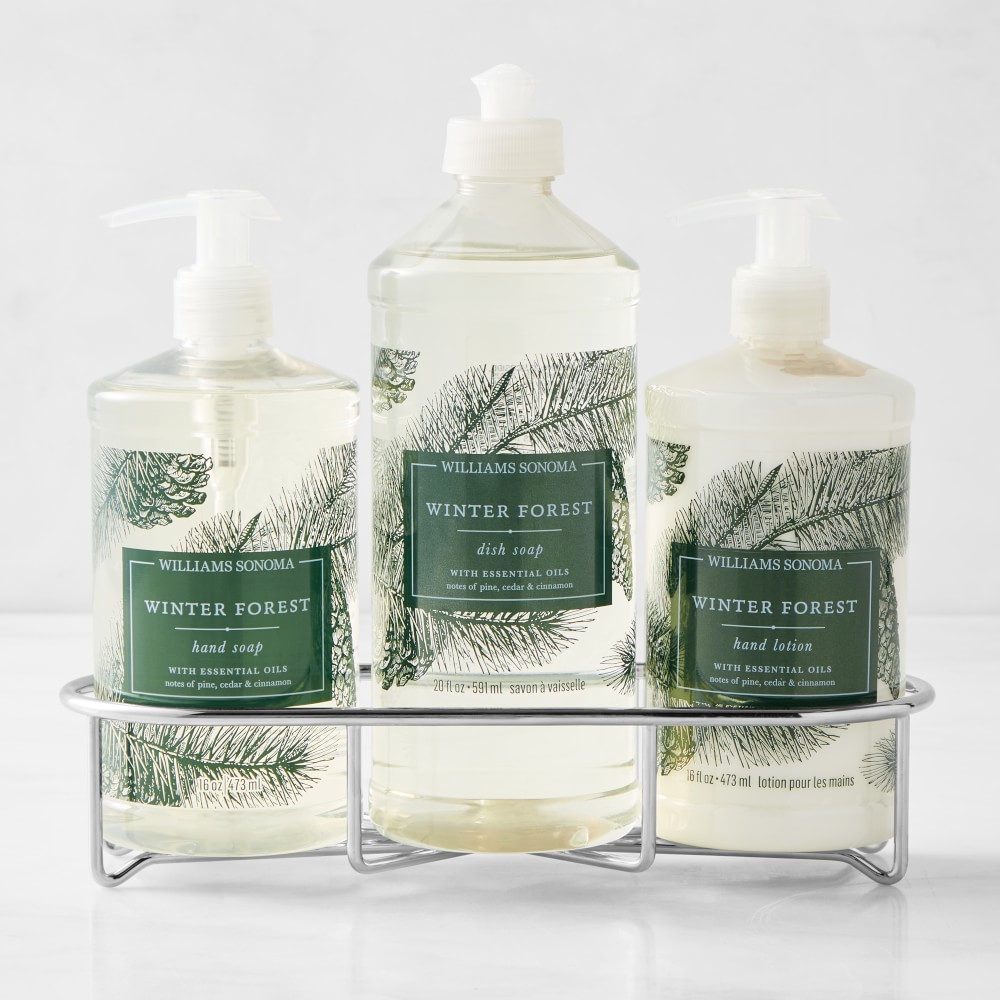 Williams Sonoma Winter Forest 4-piece Hand Soap, Hand Lotion, Dish Soap, and Candle Kitchen Set