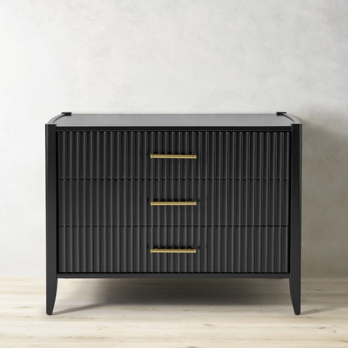 OPEN BOX: Lewis 3 Drawer Nightstand, Ebony, Antique Brass