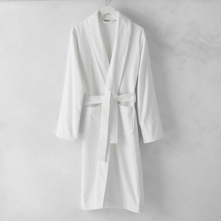 Organic Plush Waffle Velour Robe, Small, White