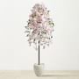 Faux Indoor Cherry Blossom Tree in White Planter, 70"