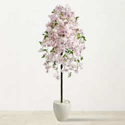 Faux Indoor Cherry Blossom Tree in White Planter, 70"